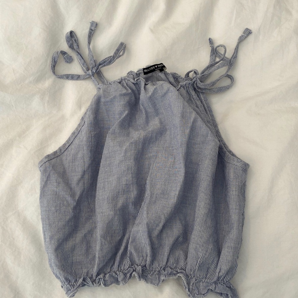 Brandy Melville light blue and white ruffled tank